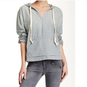 Current/Elliott V-Neck Striped Denim Hoodie